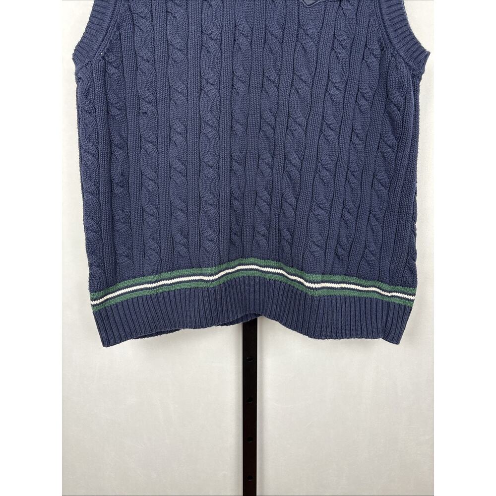 Club Room Sweater Vest Mens Large Cable Knit Navy Blue Cotton Logo Academia Golf - Picture 4 of 9